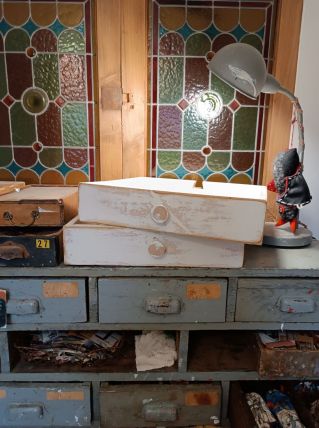 Lot de 2 tiroirs anciens bois patiné 