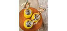   3 suspensions Space Age en verre  jaune de Murano Mazzega,