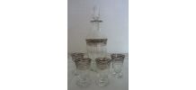 Carafe et verres à liqueur en verre vintage Art déco
