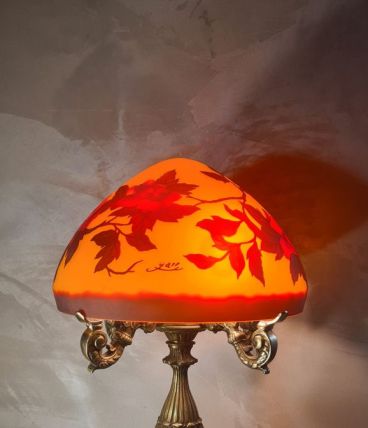 grande lampe champigon bronze pate de verre magnifique signé