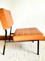 Paire de chauffeuses en skaï fauve vintage 1960