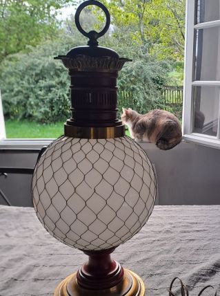 Lampe opaline/laiton/acier émaillé