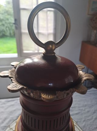 Lampe opaline/laiton/acier émaillé