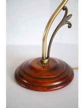 Lampe col de cygne bois et laiton, tulipe fleur en verre opa
