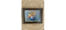 Peinture sur toile fleurs dans un vase.