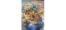 Peinture sur toile fleurs dans un vase.