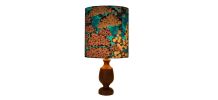 Lampe vintage pied en bois et abat-jour ovale imprimé