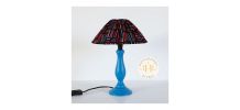 Petite lampe ancienne pied en bois peint et abat-jour imprim