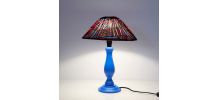 Petite lampe ancienne pied en bois peint et abat-jour imprim