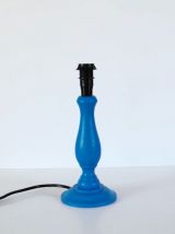 Petite lampe ancienne pied en bois peint et abat-jour imprim