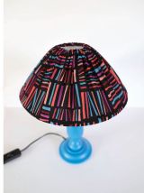 Petite lampe ancienne pied en bois peint et abat-jour imprim