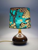 Lampe vintage pied en grès et abat-jour imprimé