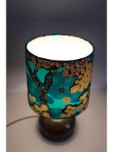 Lampe vintage pied en grès et abat-jour imprimé