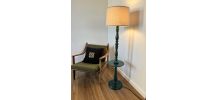 Lampadaire luminaire pied bois torsadé tourné vintage abat j