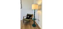 Lampadaire luminaire pied bois torsadé tourné vintage abat j
