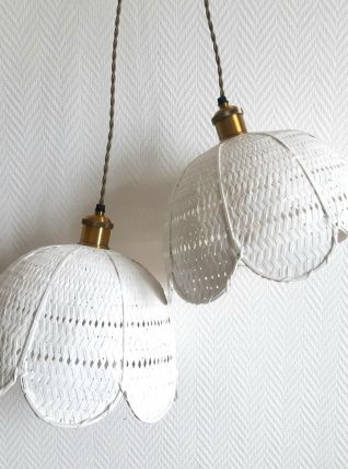 Paire de suspensions en rotin vintage 