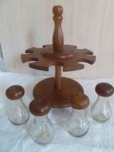 carrousel a condiments, sel, poivre, bois vintage