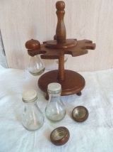 carrousel a condiments, sel, poivre, bois vintage