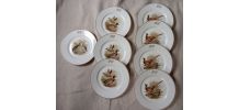 8 assiettes plates porcelaine Limoges décor gibier,  1950