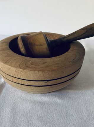 Gros mortier et pilon en bois Vintage 