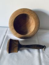 Gros mortier et pilon en bois Vintage 