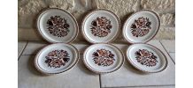 6 grandes assiettes à fleurs tons marron