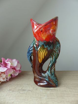 Pichet ou Vase en Forme de Poisson Coloré Style Vallauris