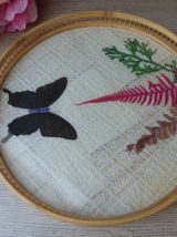 Ensemble Plateau et Six Sous Verre en rotin et papillons