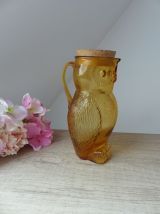Pichet cruche zoomorphe chouette hibou en verre jaune