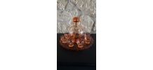 Service complet à liqueur en verre rose