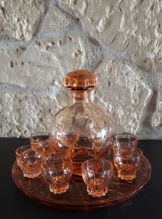 Service complet à liqueur en verre rose