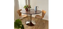 Table à manger vintage bois pied chrome style tulipe