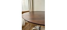 Table à manger vintage bois pied chrome style tulipe