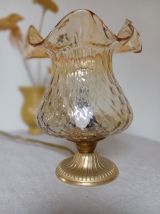 Lampe de bureau rétro bronze doré, globe tulipe verre ocre