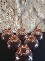 6 coupelles verre rose pied étoile