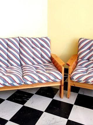 Salon scandinave vintage en pin massif 