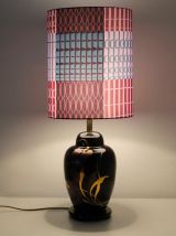 Lampe vintage vase chinois abat-jour ovale imprimé liberty