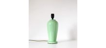 Lampe vintage pied en céramique vert d'eau et abat-jour impr