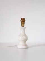 Petite lampe ancienne pied en marbre blanc et abat-jour impr