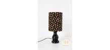 Petite lampe ancienne pied en bois laqué noir et abat-jour i