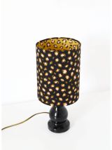 Petite lampe ancienne pied en bois laqué noir et abat-jour i
