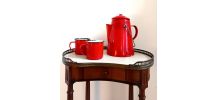 Set cafetière et tasses en tôle émaillée rouge vintage