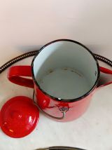 Set cafetière et tasses en tôle émaillée rouge vintage