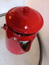 Set cafetière et tasses en tôle émaillée rouge vintage