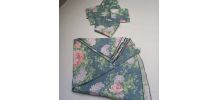 Linge de table - Nappe ronde et huit serviettes décor Fleurs