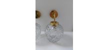 Paire d'appliques vintage verre &amp;amp; laiton doré