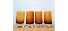 Service verres vintage goutte ambré 1970 