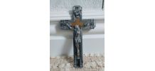 Ancien Crucifix en Métal Argenté et Cuivre - 1910/1920 