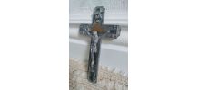 Ancien Crucifix en Métal Argenté et Cuivre - 1910/1920 