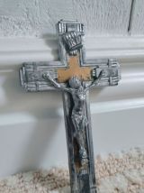 Ancien Crucifix en Métal Argenté et Cuivre - 1910/1920 